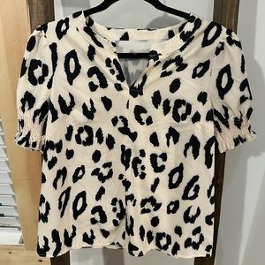SHEIN LUNE Allover Print Notched Neckline Puff Sleeve Blouse